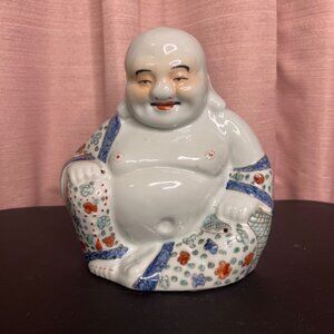 VTG Ceramic Laughing Buddha Figurine Symbol of happiness, wealth, & good fortune